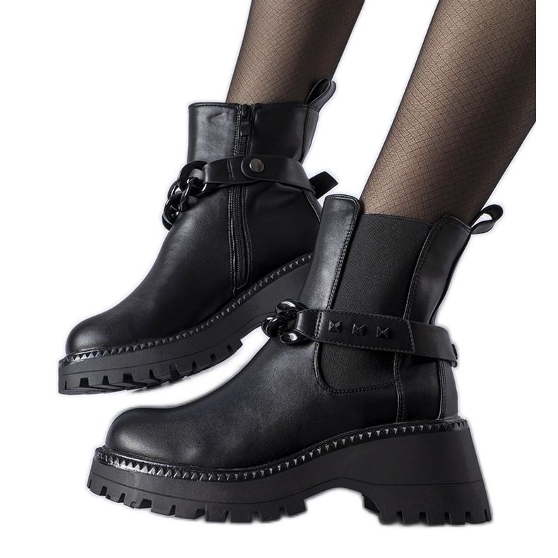 Botine negre cu talpă Beltran masivă negru Botine negre cu talpă Beltran masivă negru