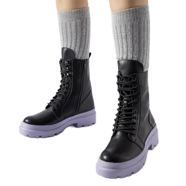 Adidași negri cu talpă Quennie colorată negru