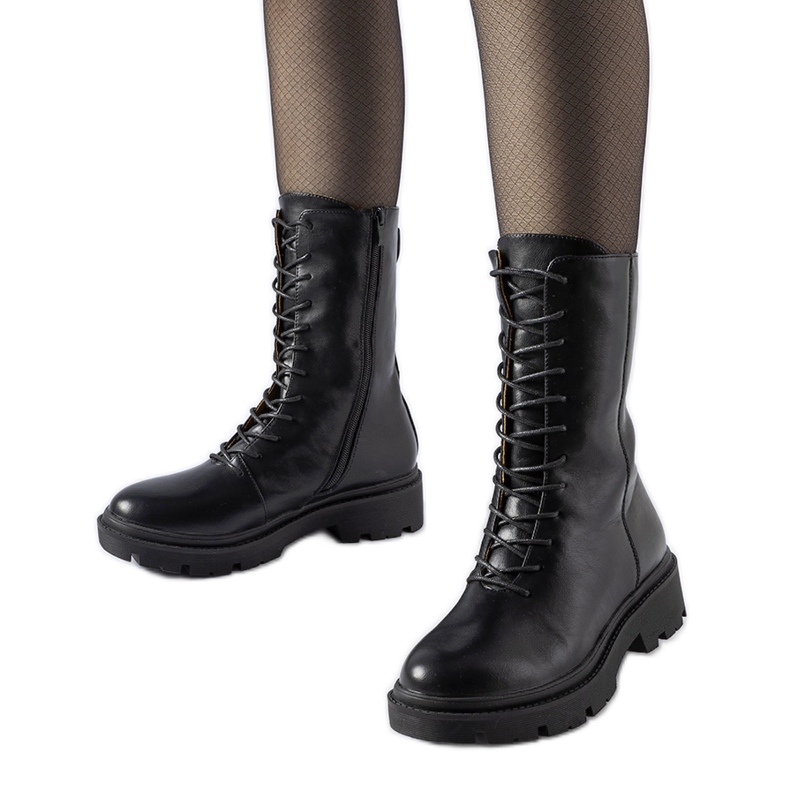 Cizme de muncitor Michel negre cu șireturi negru