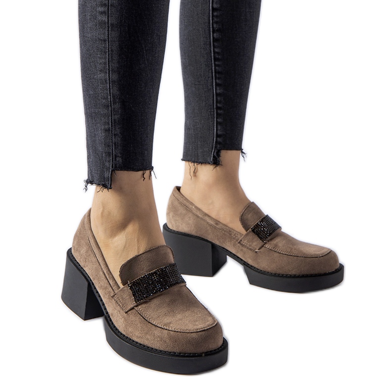 Mocasini maro cu toc bloc masiv Harrisburg