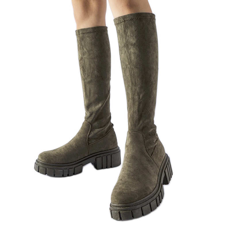 Cizme lungi verzi de piele intoarsa de Donnino verde Cizme lungi verzi de piele intoarsa de Donnino verde