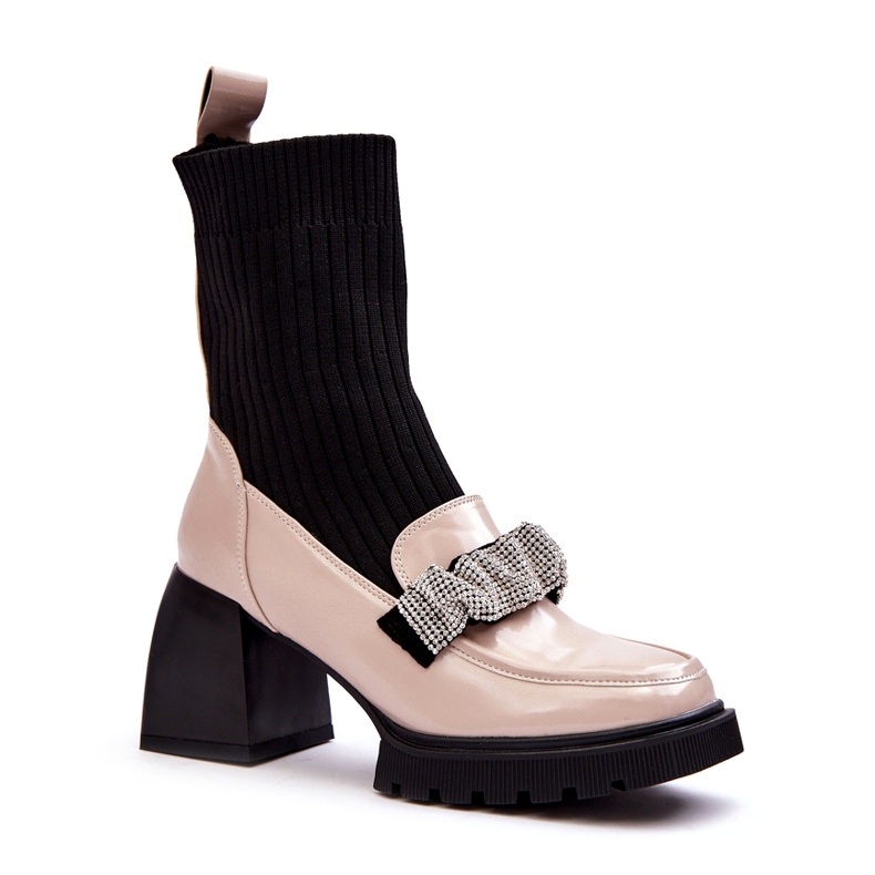 Cizme pentru femei cu o șosetă decorată cu zirconi bej s.barski MR870-41 Cizme pentru femei cu o șosetă decorată cu zirconi bej s.barski MR870-41