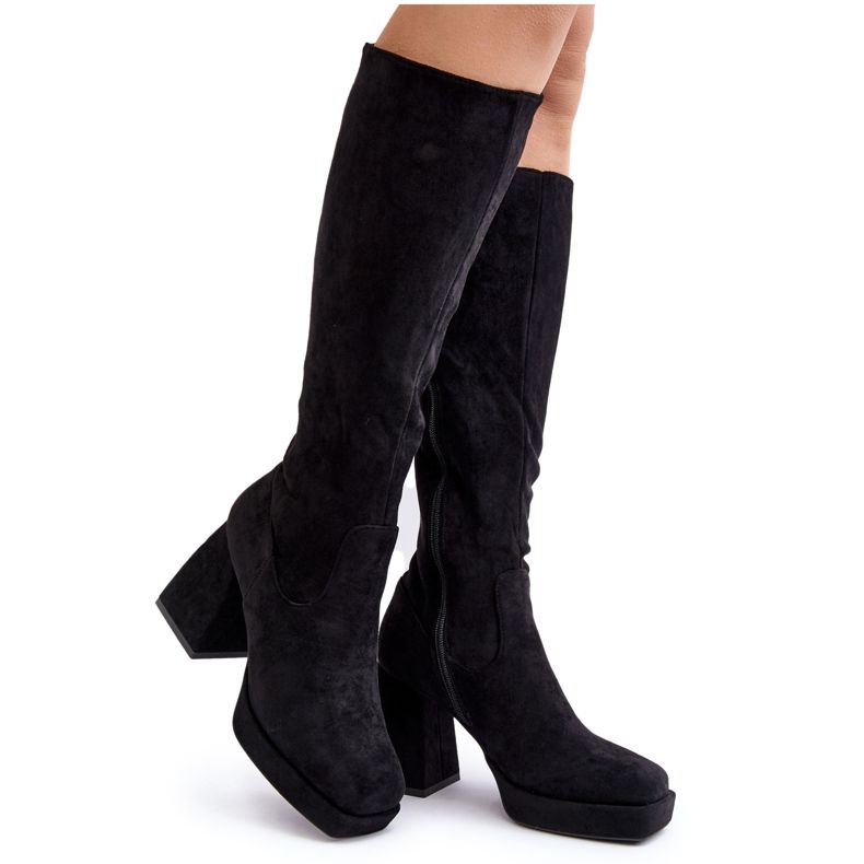 Cizme izolate de damă cu tocuri groase, Layala neagră negru Cizme izolate de damă cu tocuri groase, Layala neagră negru