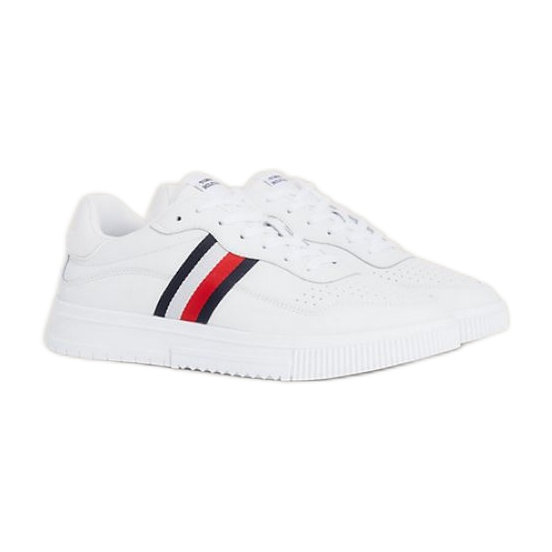 Pantofi Tommy Hilfiger Supercup Leather Stripes M FM0FM04824YBS alb