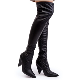 Cizme cu toc înalt din piele ecologică Lu Boo, negre negru Cizme cu toc înalt din piele ecologică Lu Boo, negre negru
