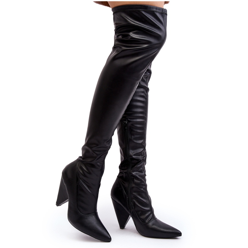 Cizme cu toc înalt din piele ecologică Lu Boo, negre negru