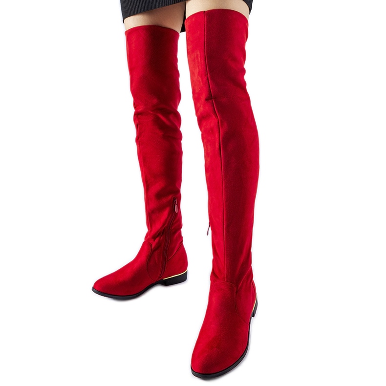 Cizme lungi roșii calde Elwira din piele ecologică roșu