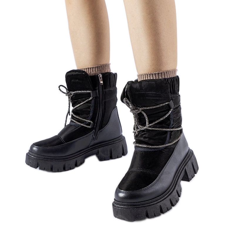 Cizme negre de zapada cu strasuri Pettenasco negru