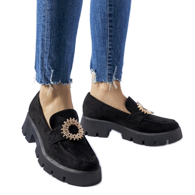 Mocasini negri decorati cu catarama Stanislas negru