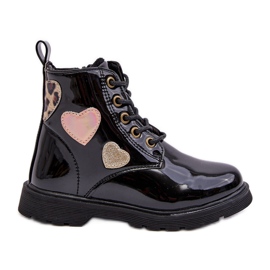Botine copii din piele lacuita cu decoratiuni, Adete Negru Botine copii din piele lacuita cu decoratiuni, Adete Negru