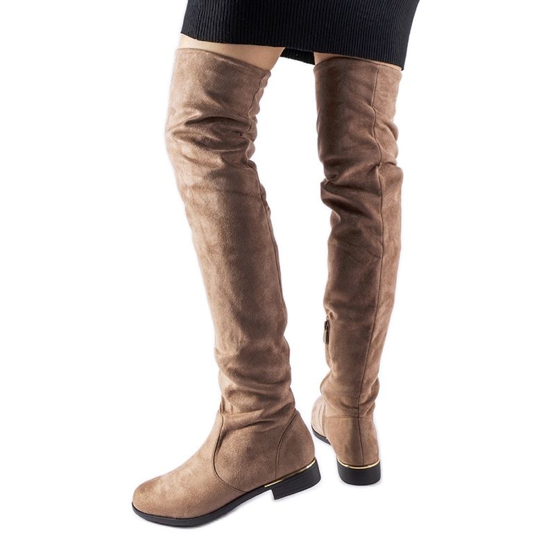 Cizme lungi maro calde din piele ecologică Elwira