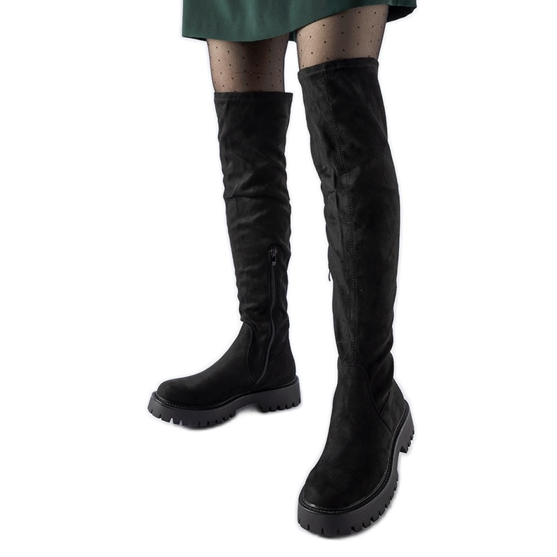 Cizme lungi negre cu talpa masiva de la Kossuth negru Cizme lungi negre cu talpa masiva de la Kossuth negru