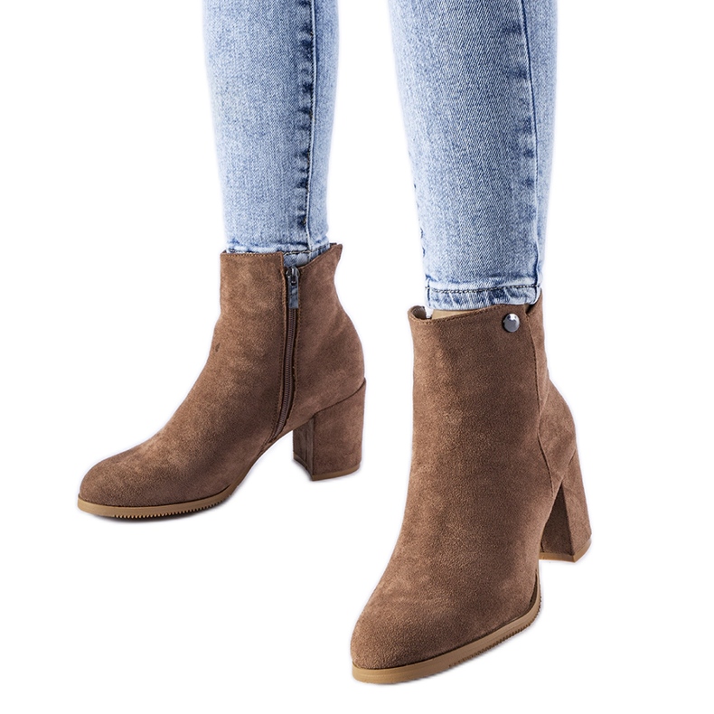 Cizme maro cu toc jos, din piele ecologica Risano