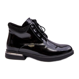 Vinceza Botine cu toc plat lavete negre Lu Boo negru