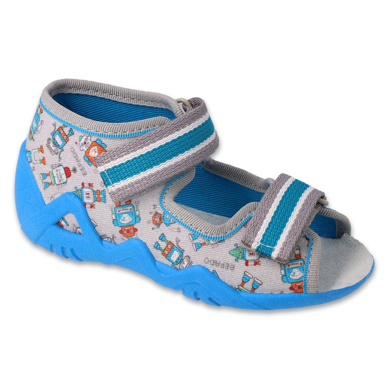 Papuci copii Befado cu Velcro 350P043 gri si albastru