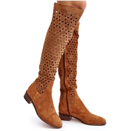 Cizme din piele intoarsa cu un model ajurat camel Pointe maro