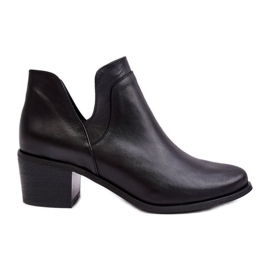 Botine De Piele Cu Toc Înalt Decupat Dalros Negru