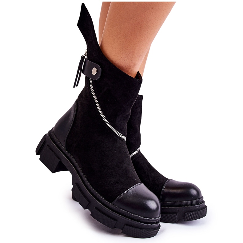 Seastar Cizme de damă la modă din piele intoarsa cu fermoar negru Kandell