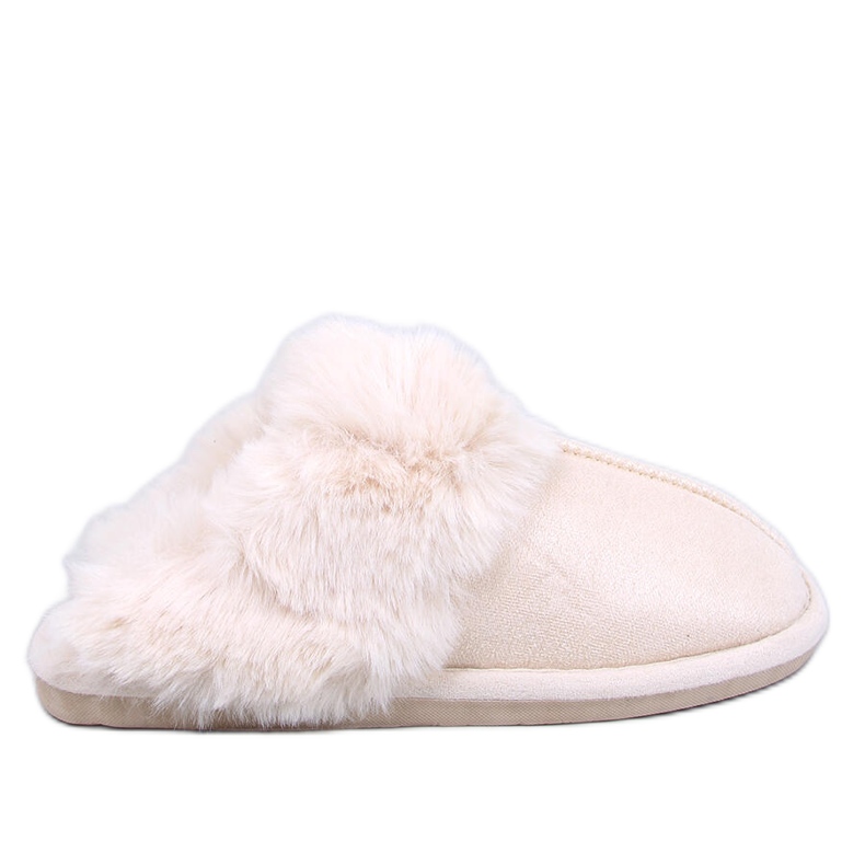 Papuci de dama Otteys Ecru cu blana bej