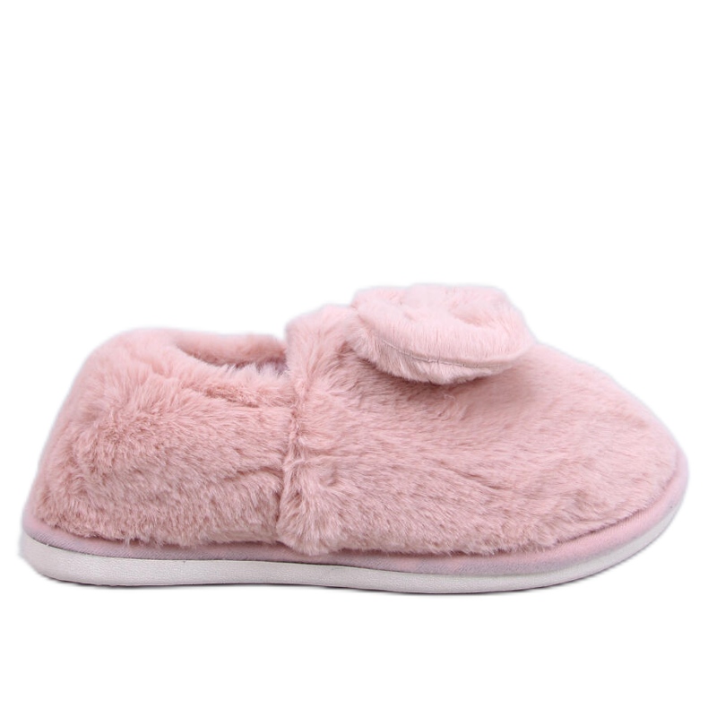 Papuci Emres Pink din blana cu fundita roz