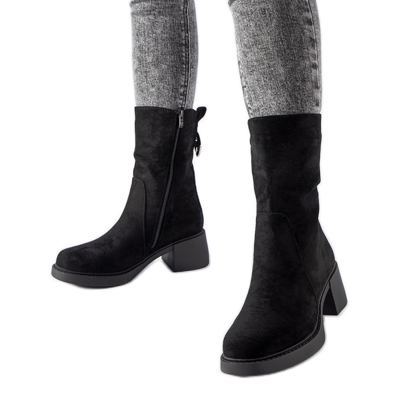 Botine negre din piele de căprioară ecologică Agordino negru