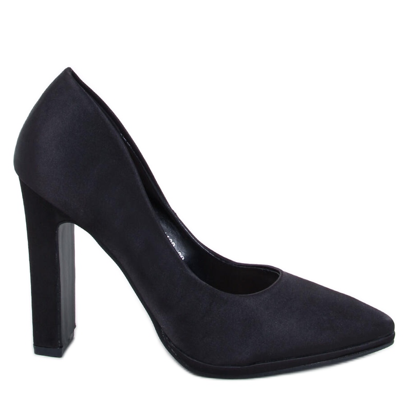 Pompe Olivv Black din satin cu toc lat negru
