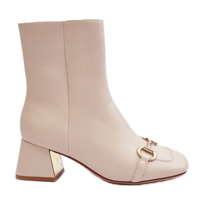 Botine cu toc inalt cu decor, bej deschis Adinah