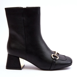Botine Negre Adinah Toc Înalt Cu Decor negru
