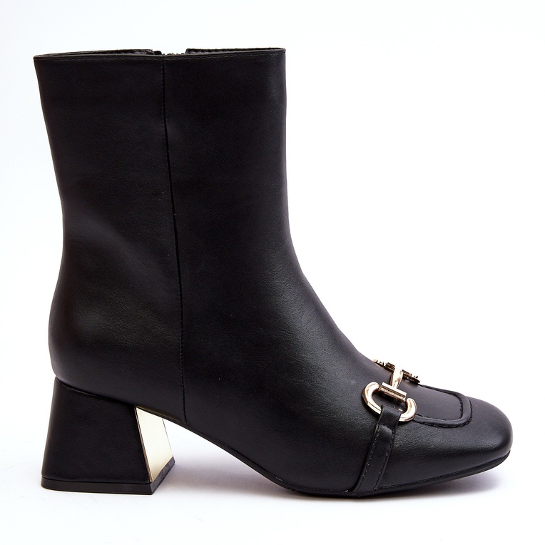 Botine Negre Adinah Toc Înalt Cu Decor negru