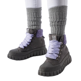 Botine gri cu accente mov Roanoke Botine gri cu accente mov Roanoke