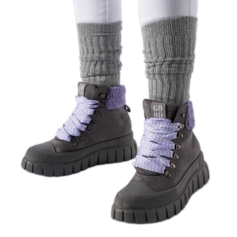 Botine gri cu accente mov Roanoke