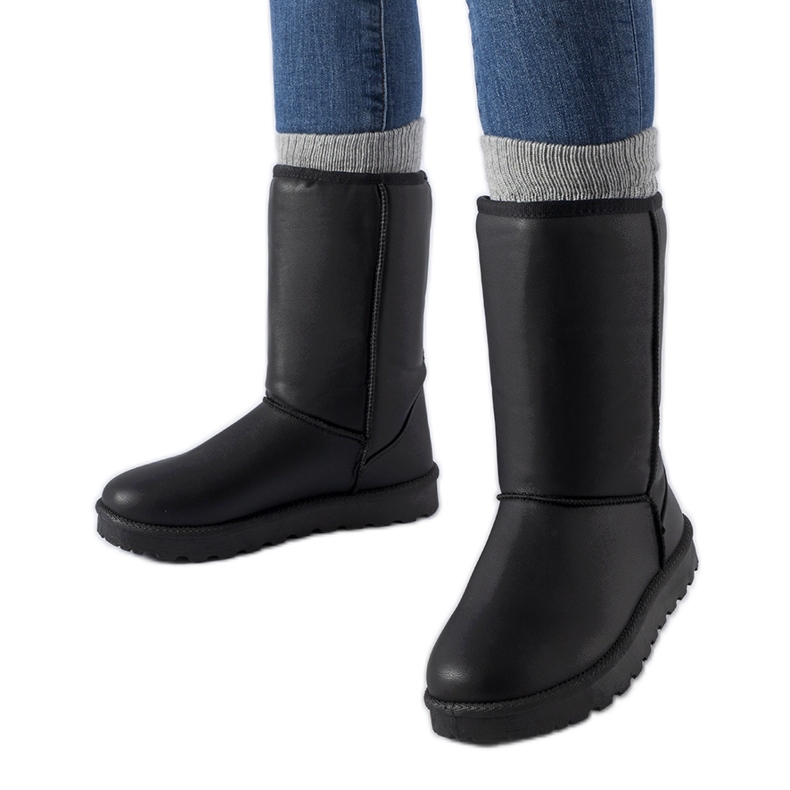 Bobby clasice negre pentru zăpadă din piele ecologică negru Bobby clasice negre pentru zăpadă din piele ecologică negru