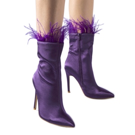 Botine mov decorate cu pene Selvena violet Botine mov decorate cu pene Selvena violet