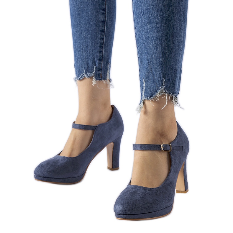 Pantofi cu toc inalt bleumarin cu inchidere Serri albastru