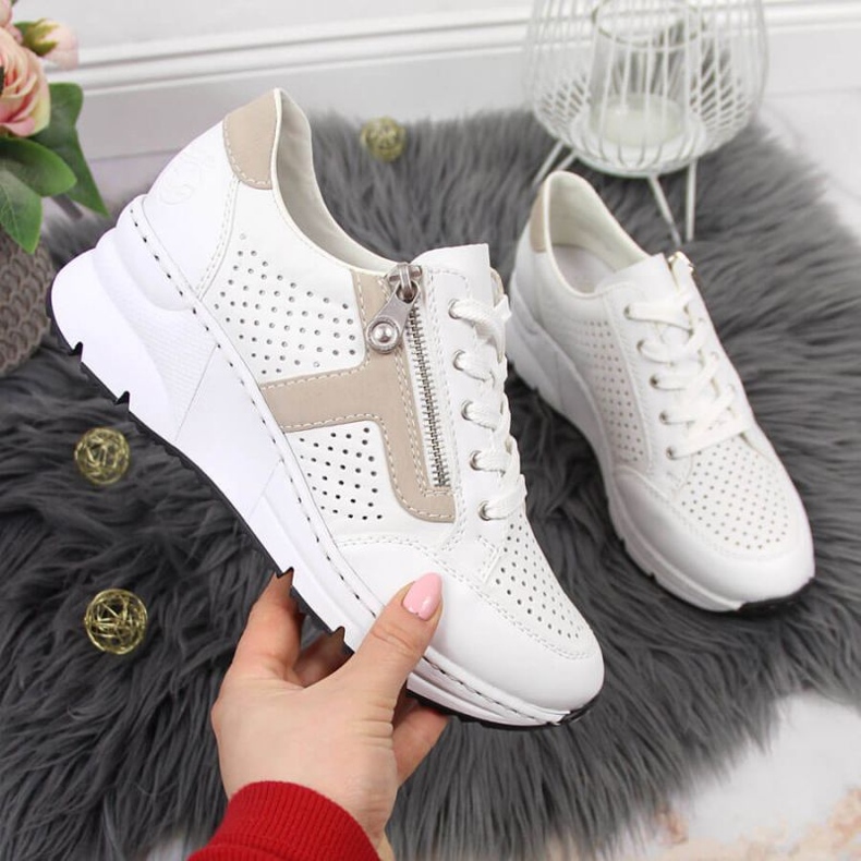 Pantofi cu pană din piele albă Rieker W N6304-80