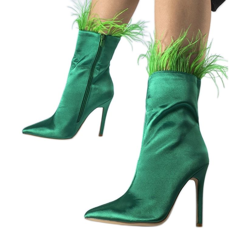 Botine verzi decorate cu pene Selvena verde