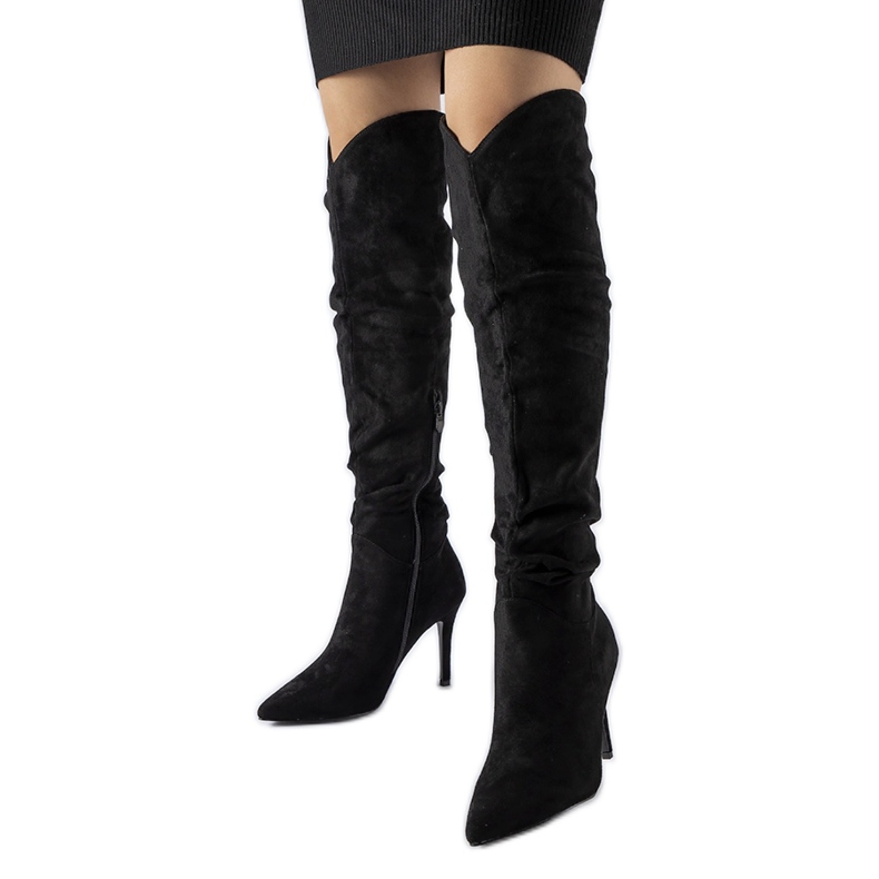 Cizme lungi negre cu toc inalt de la Joppo negru Cizme lungi negre cu toc inalt de la Joppo negru