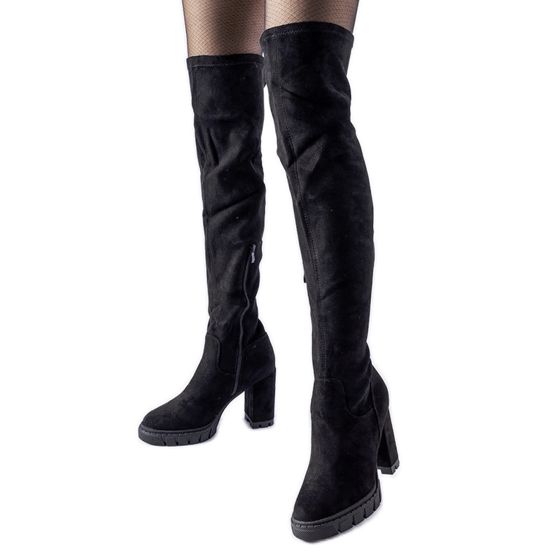 Cizme lungi negre cu toc Railroad negru