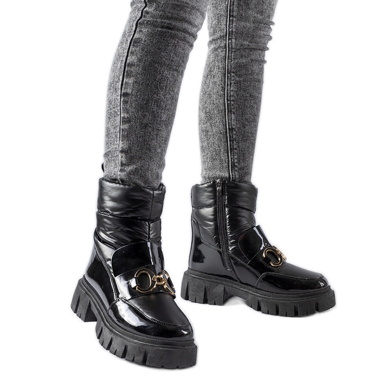 Cizme de zăpadă lacuite negre cu cataramă Elijah negru