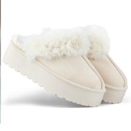 Papuci platformă bej cu blană