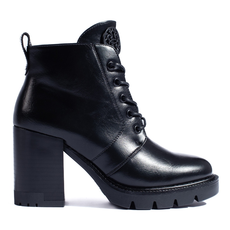 W. Potocki Botine de dama negre Potocki cu toc inalt negru