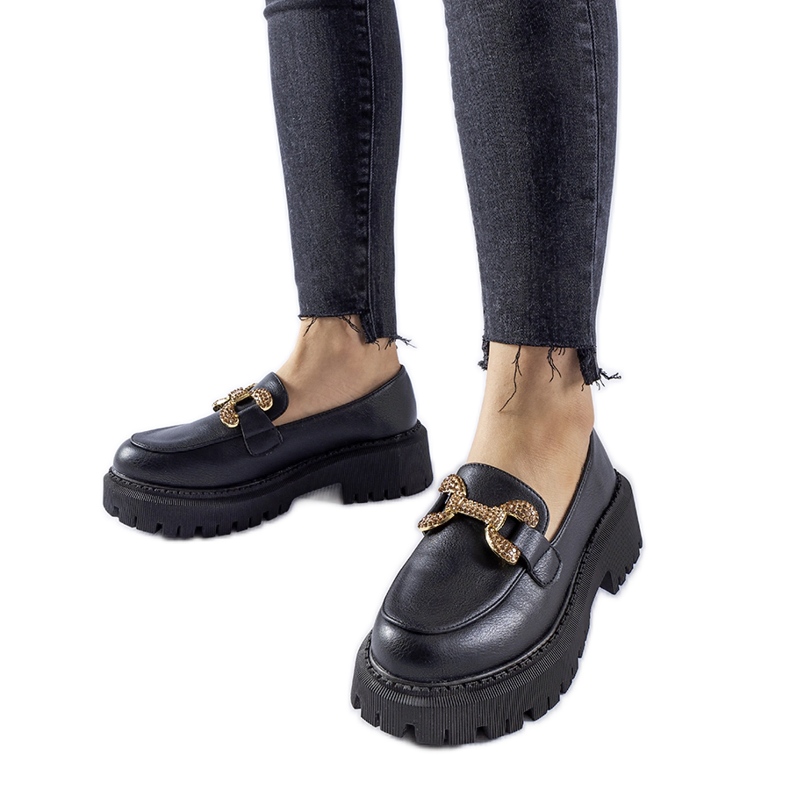 Mocasini negri decorati cu strasuri Uzzone negru