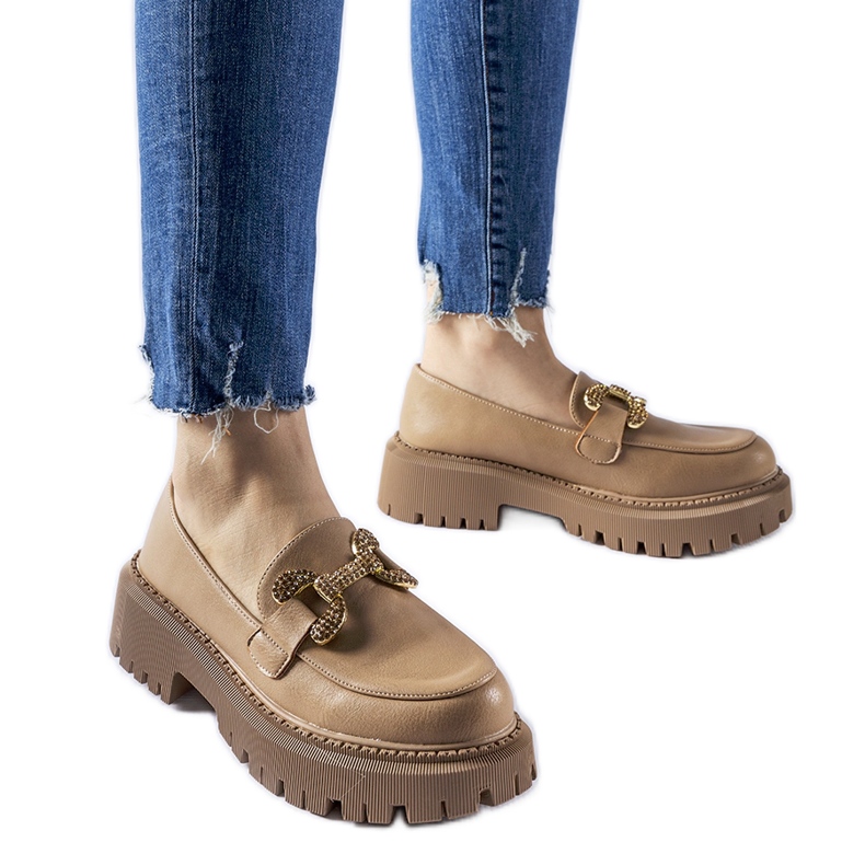 Mocasini bej decorati cu strasuri Uzzone