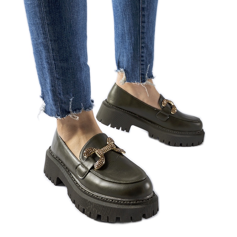 Mocasini verzi decorati cu strasuri Uzzone verde