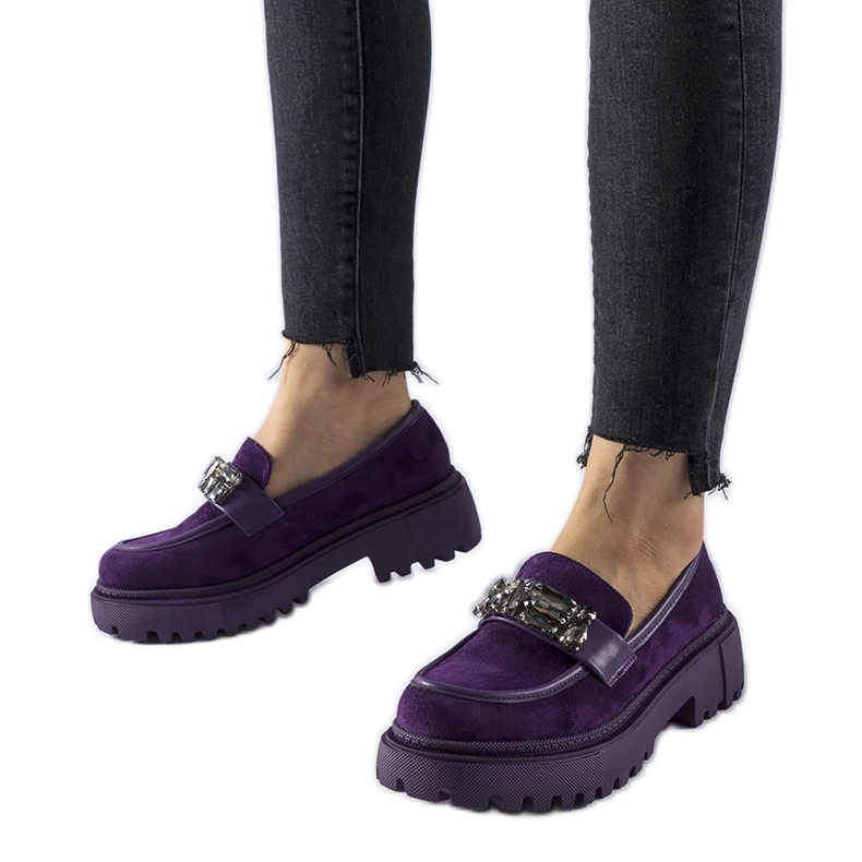 Mocasini violet decorati cu strasuri de la Urbano