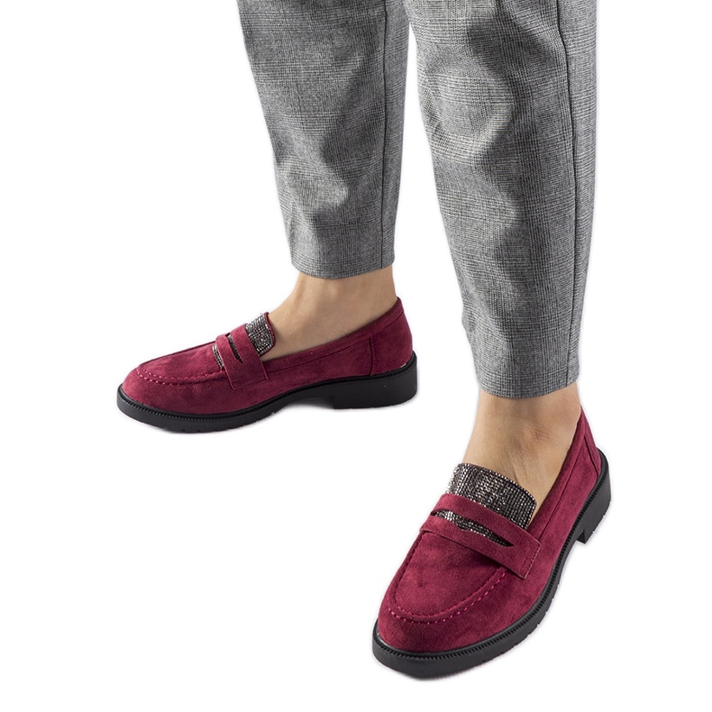 Mocasini bordeaux cu strasuri de la Ippolito roșu
