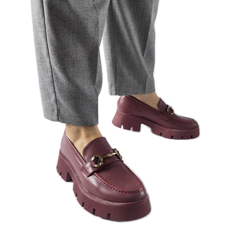 Mocasini burgundy cu cataramă Cerzeto roșu