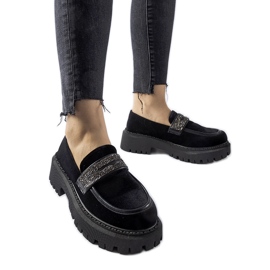 Mocasini negri decorati cu strasuri Longuelo negru Mocasini negri decorati cu strasuri Longuelo negru