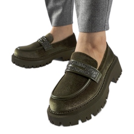 Mocasini verzi decorati cu strasuri Longuelo verde