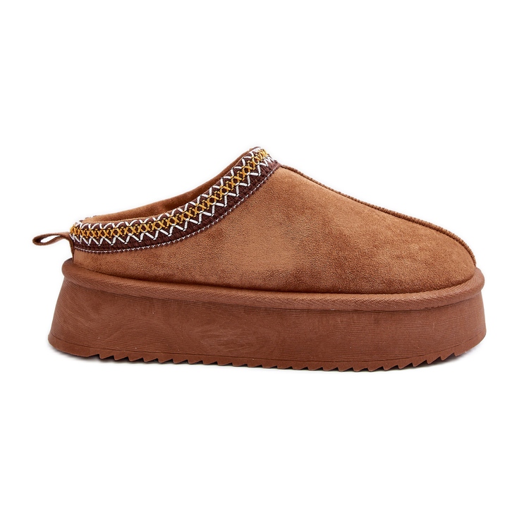 Papuci cu talpa groasa din piele ecologica Camel Sylva maro